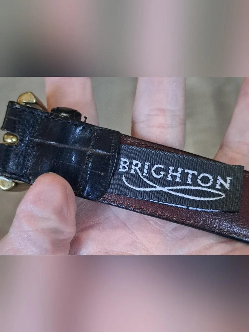 Brighton Belt Black Croc Italian Embossed Calfskin Leather Gold Buckle 32